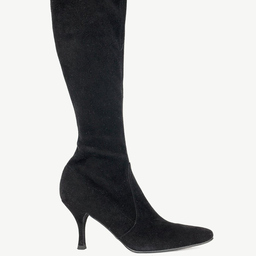 Stuart Weitzman Giving Black Suede Pointed-Toe Knee-High Boots